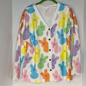 Pastel Bunny Print Button-Up Cardigan M